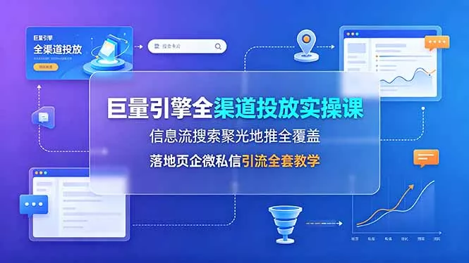 巨量引擎全渠道投放实操课，信息流搜索聚光地推全覆盖，落地页企微私信引流全套教学 - 渡客网创