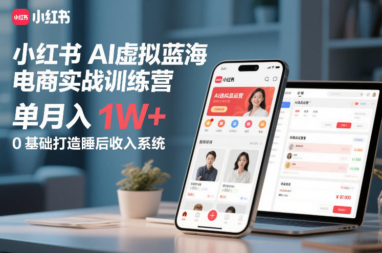 小红书AI虚拟蓝海电商实战训练营，单月入1W+，0基础打造睡后收入系统(更新) - 渡客网创