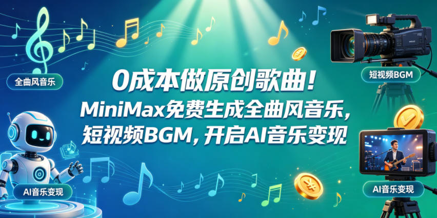 0成本做原创歌曲！MiniMax免费生成全曲风音乐，短视频BGM，开启AI音乐变现 - 渡客网创