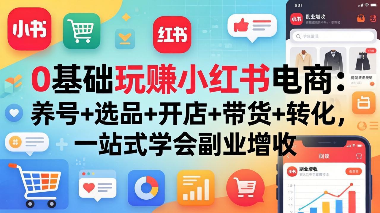 0基础玩赚小红书电商：养号+选品+开店+带货+转化，一站式学会副业增收 - 渡客网创