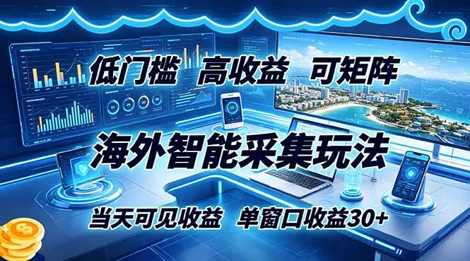 海外智能采集玩法，低门槛高单价可矩阵，当天可见收益，单窗口30+ - 渡客网创