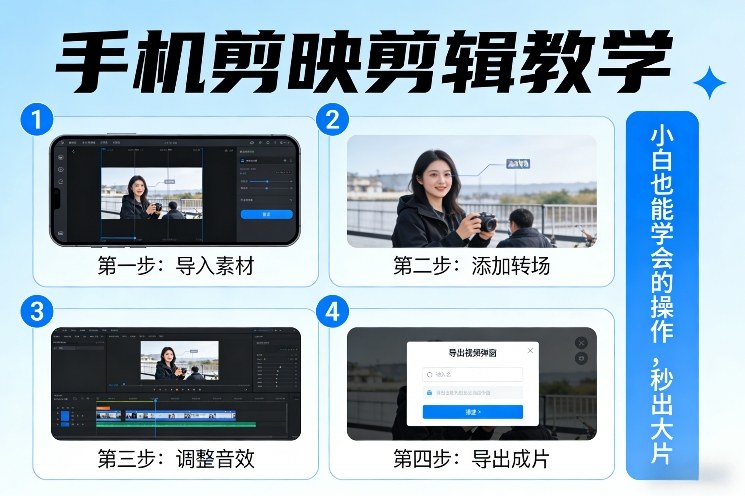 手机剪映剪辑教学，小白也能学会的操作，秒出大片 - 渡客网创