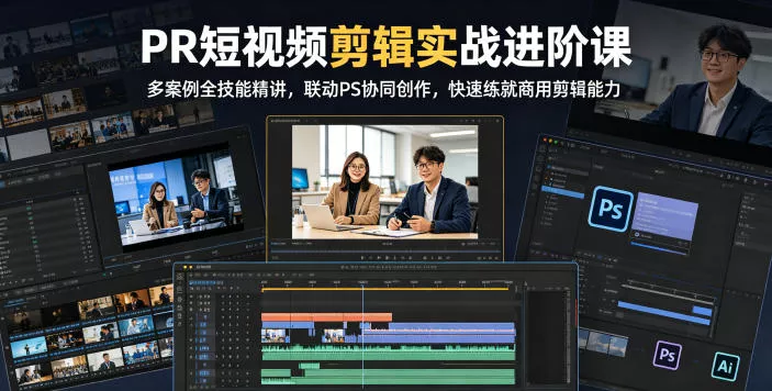 PR短视频剪辑实战进阶课，多案例全技能精讲，联动PS协同创作，快速练就商用剪辑能力 - 渡客网创