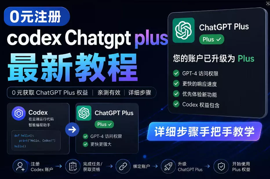 0元全自动注册codex gpt plus最新教程，0元获取GPT Plus权益，手把手详细教学 - 渡客网创