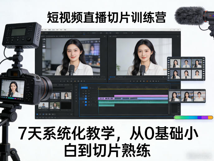 短视频直播切片训练营，7天系统化教学，从0基础小白到切片熟练 - 渡客网创