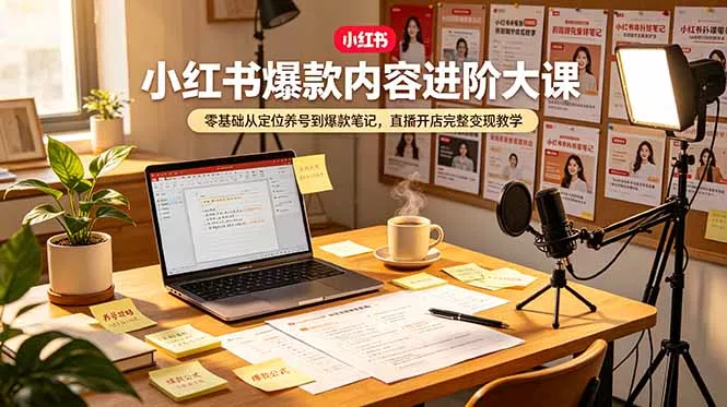 小红书爆款内容进阶大课，零基础从定位养号到爆款笔记，直播开店完整变现教学 - 渡客网创