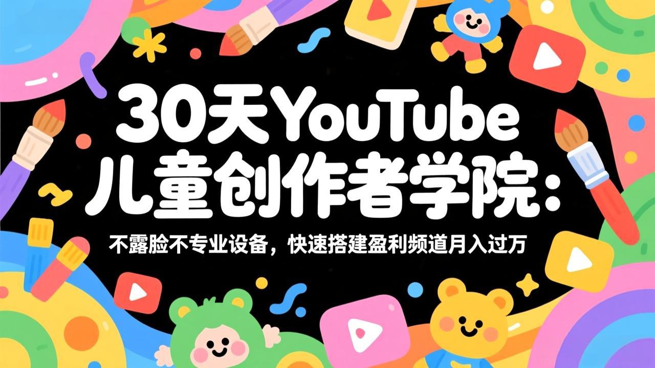 30天YouTube儿童创作者学院：不露脸不专业设备，快速搭建盈利频道月入过万 - 渡客网创