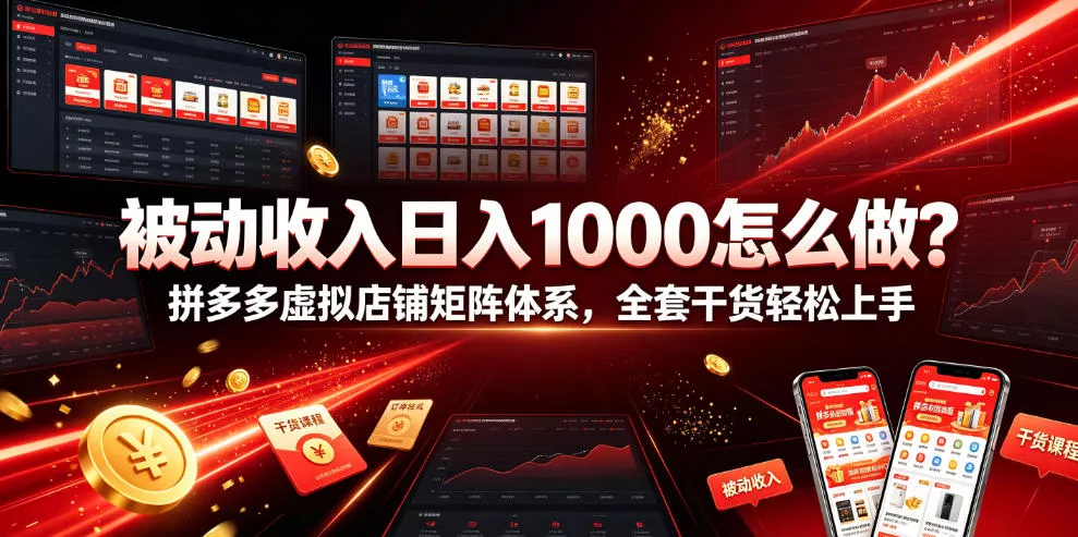 被动收入日入1000怎么做？拼多多虚拟店铺矩阵体系，全套干货轻松上手【揭秘】 - 渡客网创
