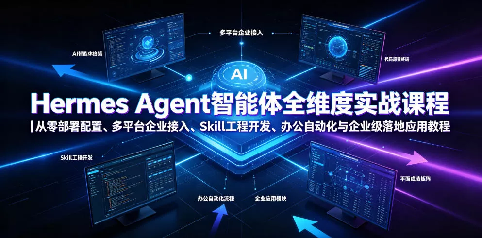 Hermes Agent智能体全维度实战课程｜从零部署配置、多平台企业接入、Skill工程开发、办公自动化与企业级落地应用教程 - 渡客网创