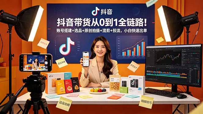 抖音带货从0到1全链路！账号搭建+选品+原创拍摄+混剪+投流，小白快速出单 - 渡客网创
