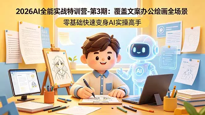 2026AI全能实战特训营-第3期：覆盖文案办公绘画全场景 零基础快速变身AI实操高手 - 渡客网创