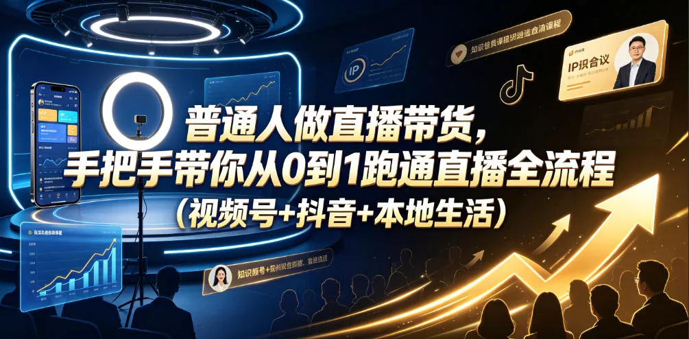 普通人做直播带货，手把手带你从0到1跑通直播全流程(视频号+抖音+本地生活) - 渡客网创