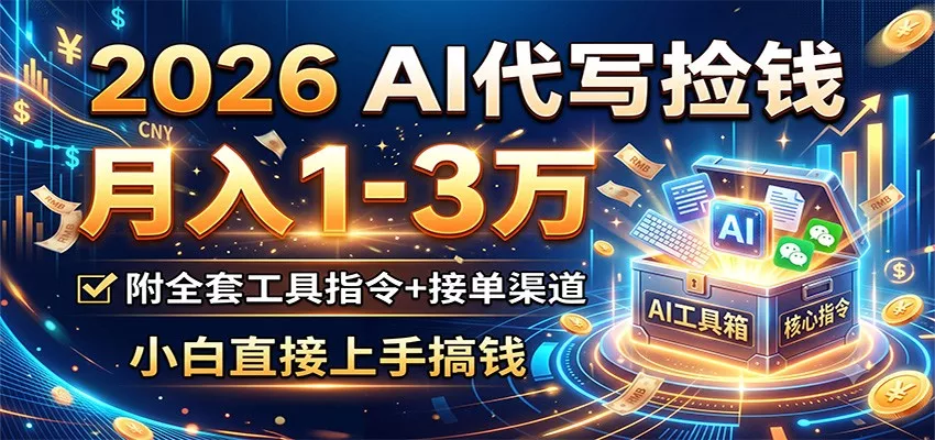2026 AI代写捡钱，月入1-3万，附全套工具指令+接单渠道，小白直接上手搞钱 - 渡客网创