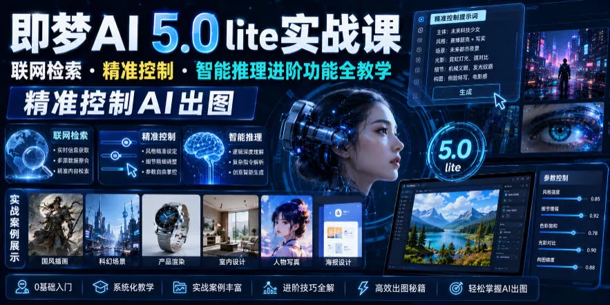 即梦AI 5.0 lite实战课，联网检索・精准控制・智能推理进阶功能全教学，精准控制AI出图 - 渡客网创