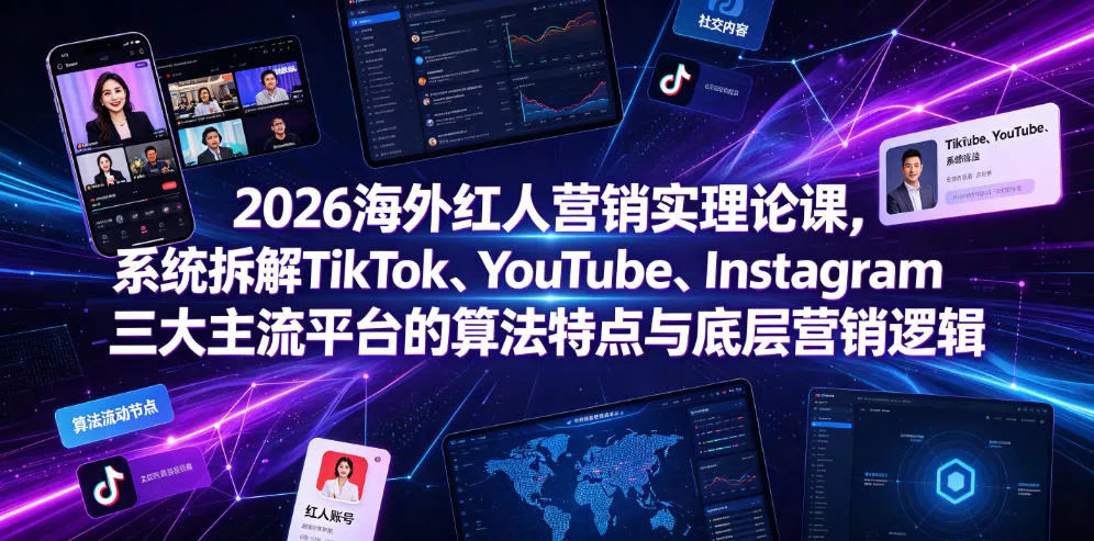 2026海外红人营销实理论课，系统拆解TikTok、YouTube、Instagram三大主流平台的算法特点与底层营销逻辑 - 渡客网创