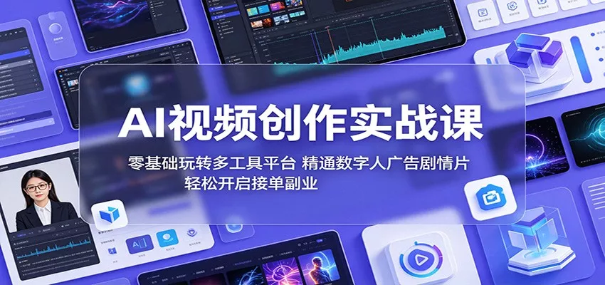 AI视频创作实战课：零基础玩转多工具平台，精通数字人广告、剧情片，轻松开启接单副业 - 渡客网创