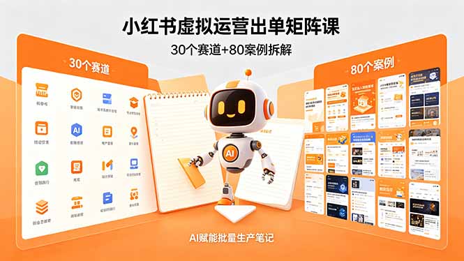 小红书虚拟运营出单矩阵课：30个赛道+80案例拆解，AI赋能批量生产笔记 - 渡客网创