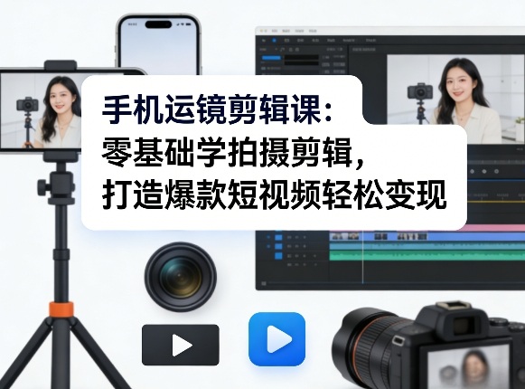 手机运镜剪辑课：零基础学拍摄剪辑，打造爆款短视频轻松变现 - 渡客网创