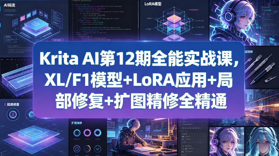 Krita AI第12期全能实战课，XL/F1模型+LoRA应用+局部修复+扩图精修全精通 - 渡客网创