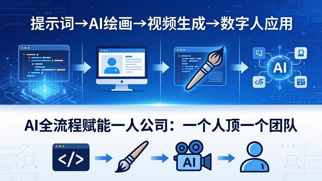 AI全流程赋能一人公司：提示词、绘画、视频、数字人、编程，一个人顶一个团队 - 渡客网创
