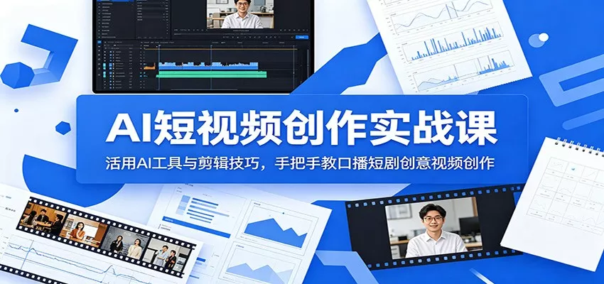 AI短视频创作实战课：活用AI工具与剪辑技巧，手把手教口播短剧创意视频创作 - 渡客网创