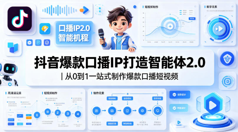 抖音爆款口播IP打造智能体2.0｜从0到1一站式制作爆款口播短视频 - 渡客网创