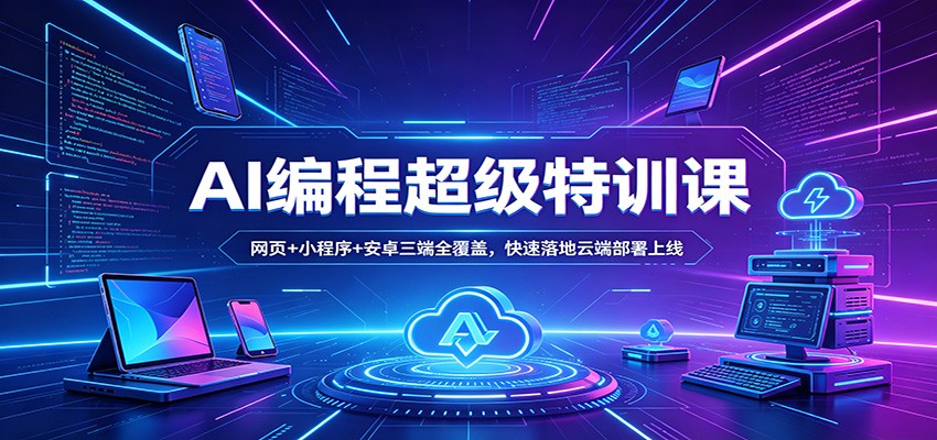 AI编程超级特训课：网页+小程序+安卓三端全覆盖，快速落地云端部署上线 - 渡客网创