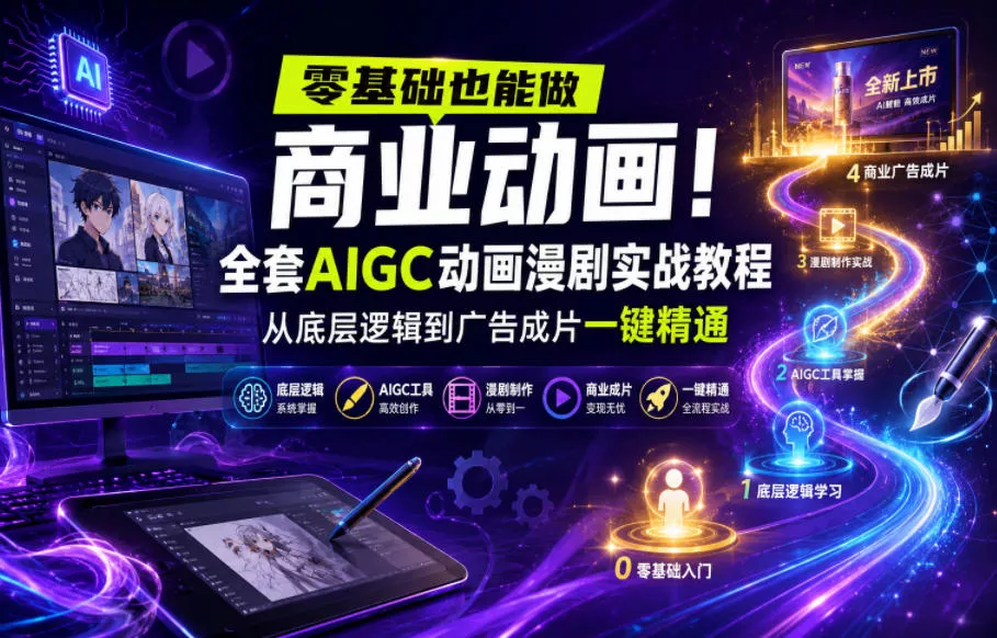 零基础也能做商业动画！全套AIGC动画漫剧实战教程，从底层逻辑到广告成片一键精通 - 渡客网创