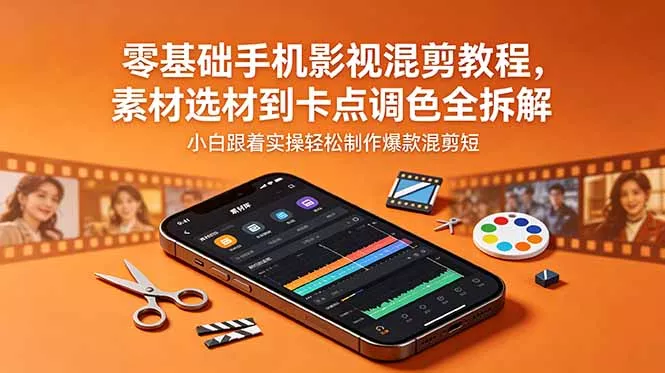 零基础手机影视混剪教程，素材选材到卡点调色全拆解，小白跟着实操轻松制作爆款混剪短片 - 渡客网创