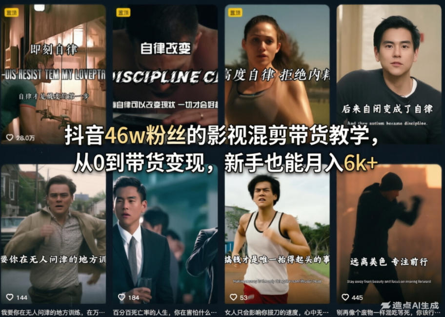 抖音46w粉丝的影视混剪带货教学，从0到带货变现，新手也能月入6k+ - 渡客网创