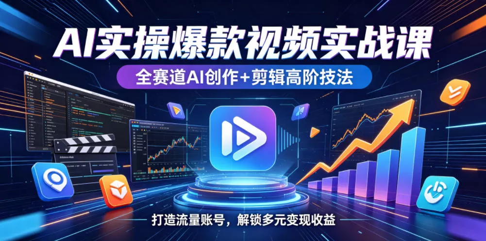AI实操爆款视频实战课，全赛道AI创作+剪辑高阶技法，打造流量账号，解锁多元变现收益 - 渡客网创