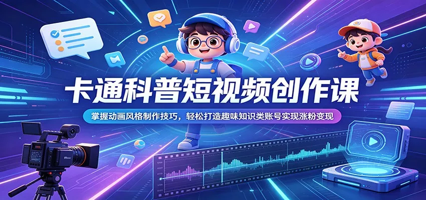 卡通科普短视频创作课：掌握动画风格制作技巧，轻松打造趣味知识类账号实现涨粉变现 - 渡客网创