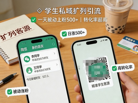 学生私域扩列引流,一天被动上粉500+,转化率超高 学生私域扩列引流,一天被动上粉500+,转化率超高