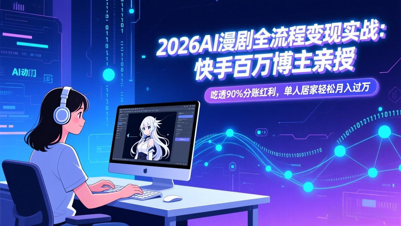 2026AI漫剧全流程变现实战：快手百万博主亲授，吃透90%分账红利，单人居家轻松月入过万 - 渡客网创