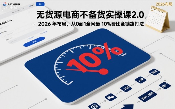 无货源电商不备货实操课2.0，2026年布局，从0到1全网最低10%费比全链路打法【更新26年4月】 - 渡客网创