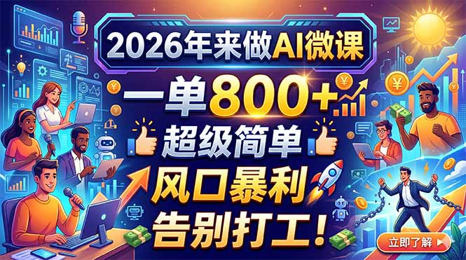 2026年来做AI微课，一单800+，超级简单，风口暴利，告别打工！ - 渡客网创