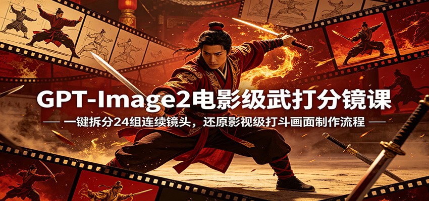 GPT-Image2电影级武打分镜课:一键拆分24组连续镜头,还原影视级打斗画面制作流程 - 渡客网创