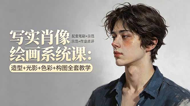 写实肖像绘画系统课：造型+光影+色彩+构图全套教学，配套笔刷+示范+作业点评 - 渡客网创
