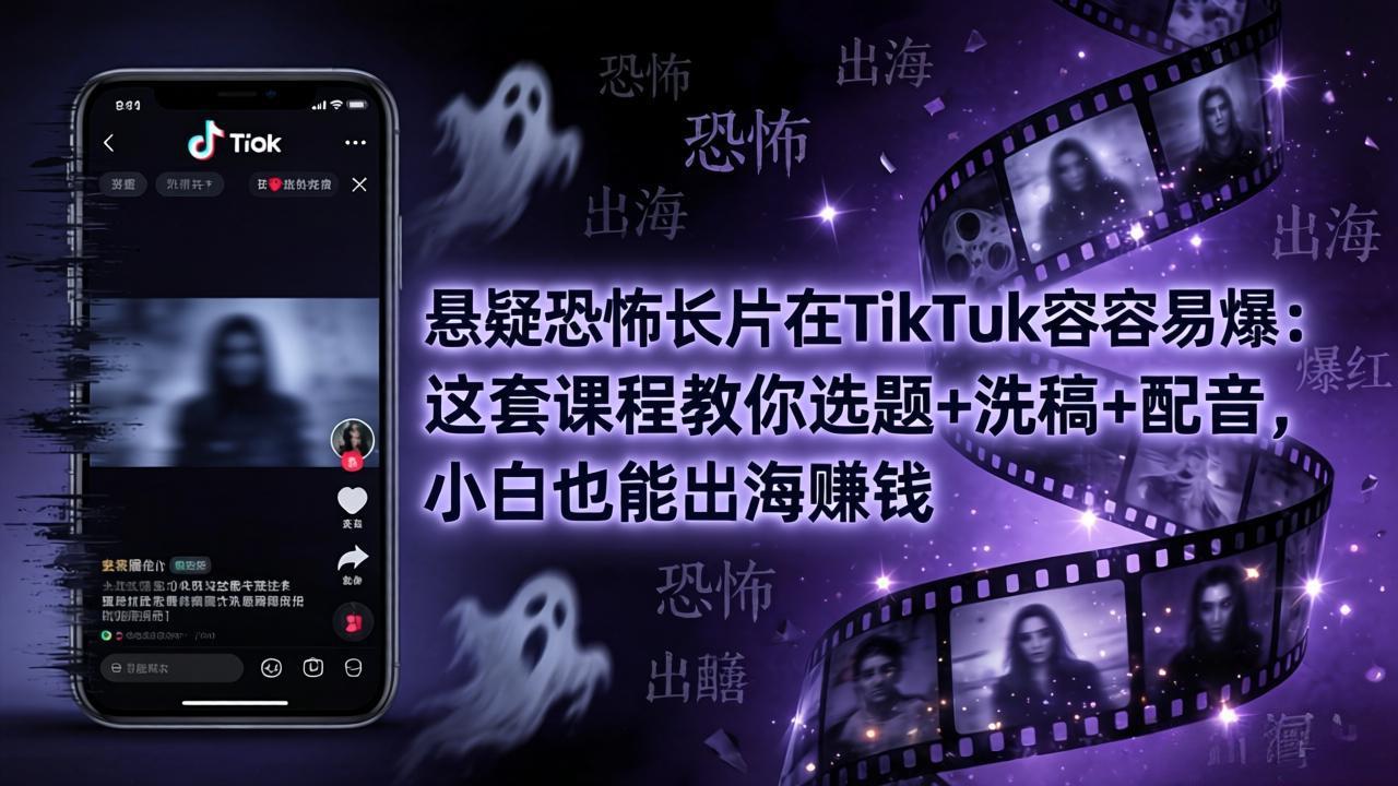 悬疑恐怖长片在TikTok最容易爆：这套课程教你选题+洗稿+配音，小白也能出海赚钱 - 渡客网创