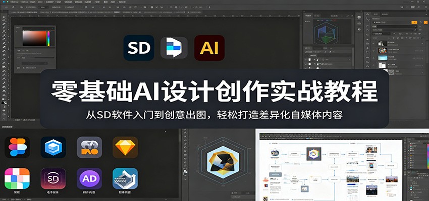 零基础AI设计创作实战教程：从SD软件入门到创意出图，轻松打造差异化自媒体内容 - 渡客网创