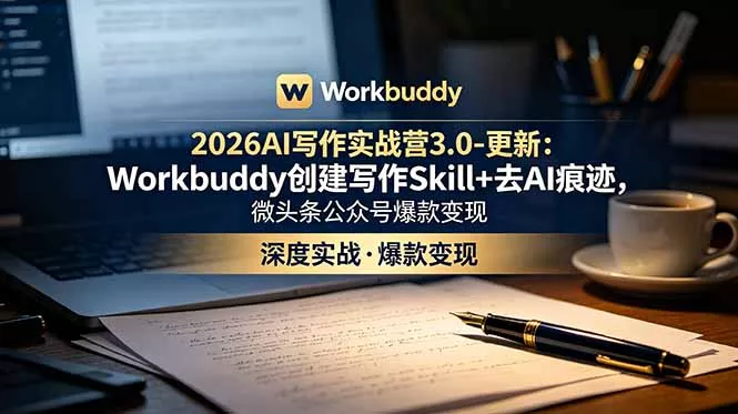 2026AI写作实战营3.0-更新：Workbuddy创建写作Skill+去AI痕迹，微头条公众号爆款变现 - 渡客网创