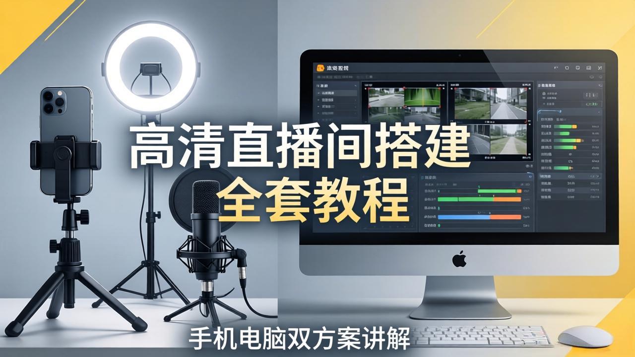高清直播间搭建全套教程，手机电脑双方案讲解，设备选型调试多机位实操教学 - 渡客网创