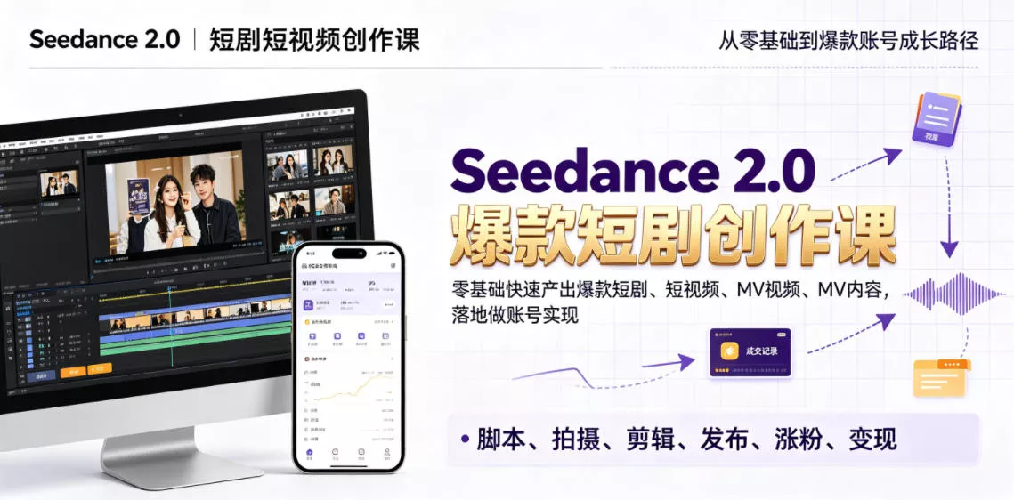Seedance 2.0短剧短视频创作课，零基础快速产出爆款短剧、短视频、MV内容，落地做账号实现变现 - 渡客网创