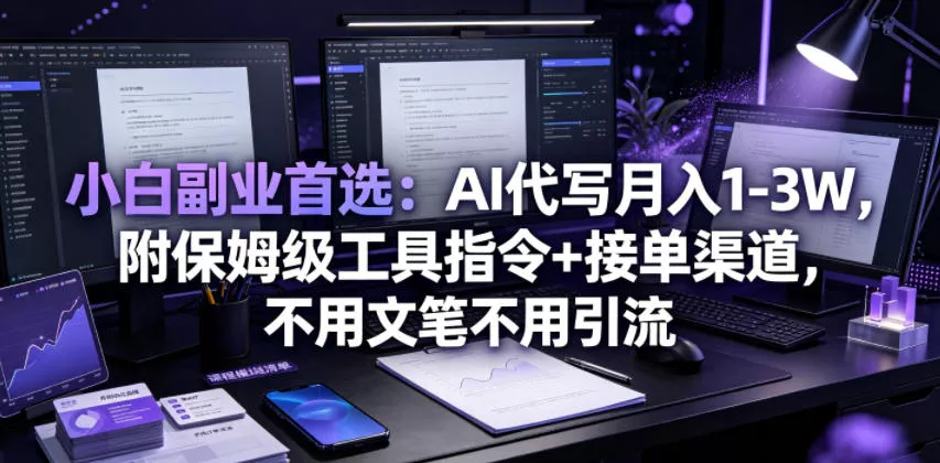 小白副业首选：AI代写月入1-3W，附保姆级工具指令+接单渠道，不用文笔不用引流【揭秘】 - 渡客网创