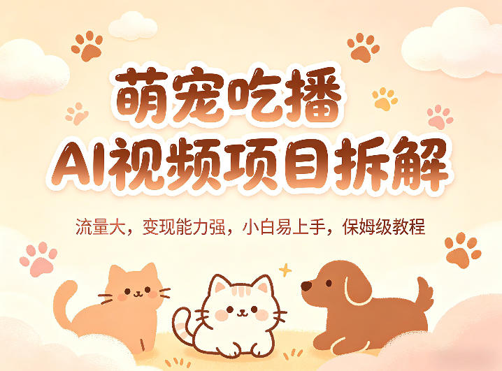 萌宠吃播AI视频项目拆解，流量大，变现能力强，小白易上手，保姆级教程 - 渡客网创