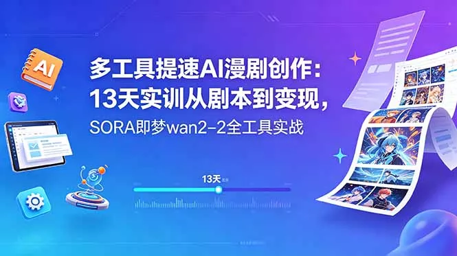 多工具提速AI漫剧创作：13天实训从剧本到变现，SORA即梦wan2-2全工具实战 - 渡客网创